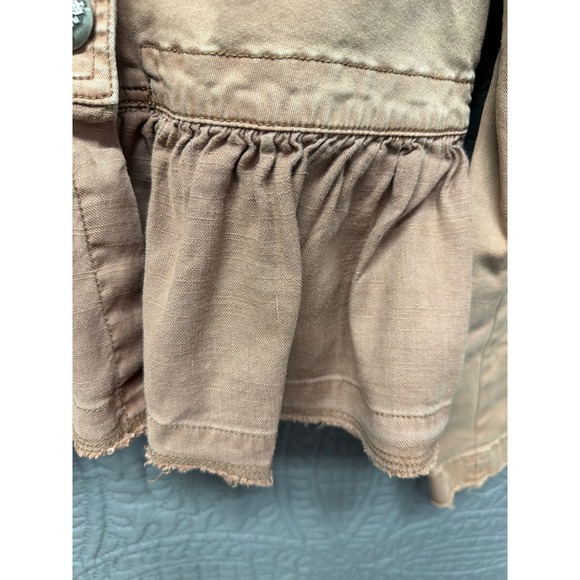 Free People Military Inspired Ruffle Jacket Button Front Distressed Brown Size M - Picture 7 of 15